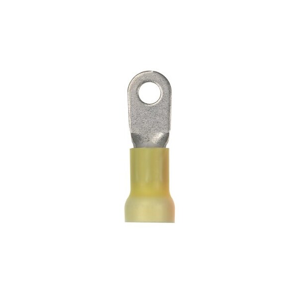 Ring Terminal, 3/8 in Stud Size, 4 AWG, 600 V, Vinyl Insulated, Yellow, 20 PK